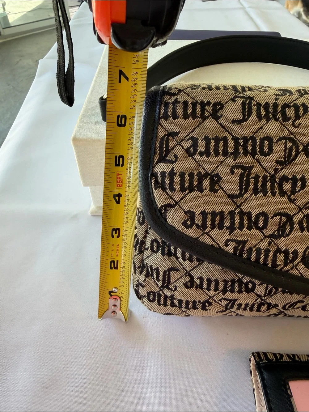 Juicy Couture Beige Canvas Logo Shoulder Bag with Black Trim & Card Holder